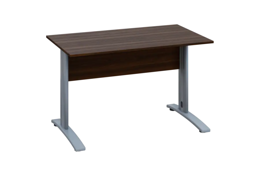 EPK 27 - 12 stůl kancelářský, kovová podnož stříbrná, deska 25 mm, široký 1200 mm, ořech královský